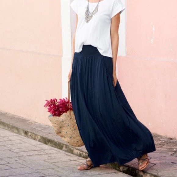 navy blue petite maxi skirt